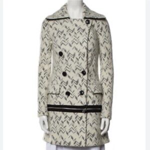 Marissa Webb Chevron Patterned Double-Breasted Wool Pea Coat- Size Small